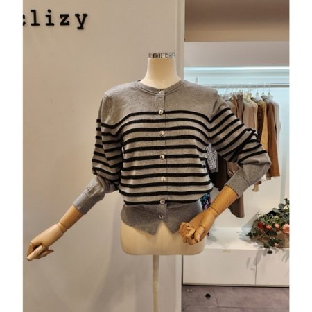 라운드넥 기본 스트라이프 가디건