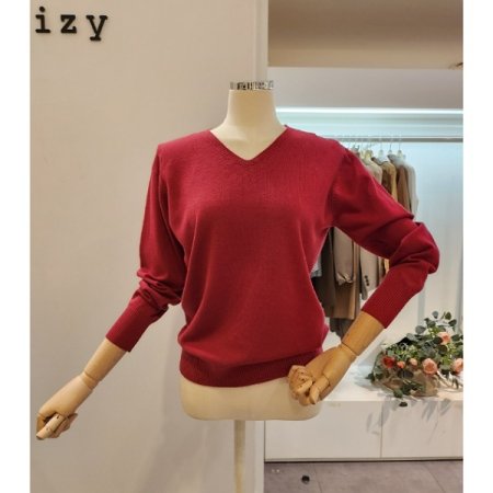 브이넥 무지 니트