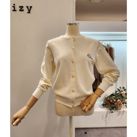 고양이 자수 라운드넥 가디건