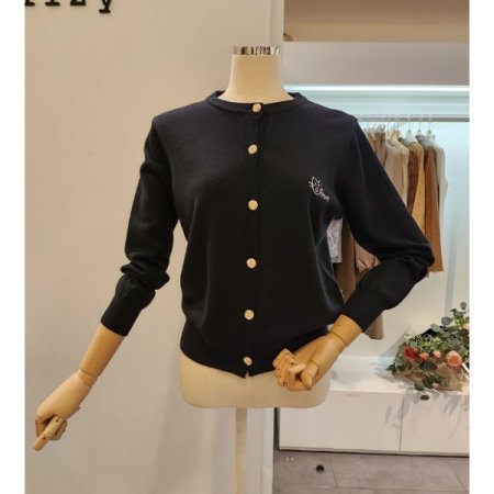 고양이 자수 라운드넥 가디건