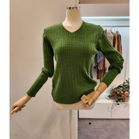 브이넥 미니 꽈배기 니트