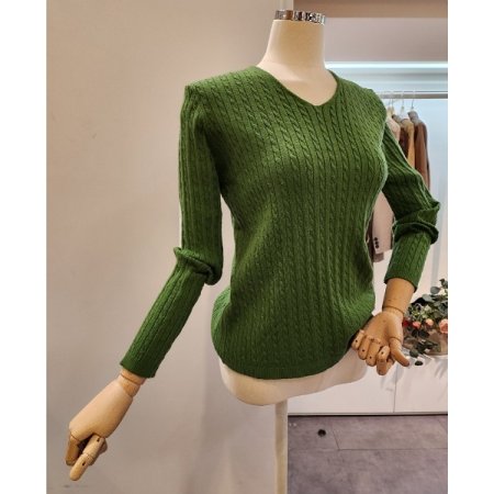 브이넥 미니 꽈배기 니트