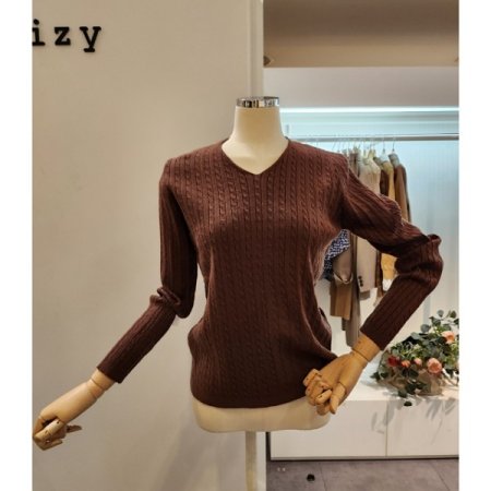 브이넥 미니 꽈배기 니트