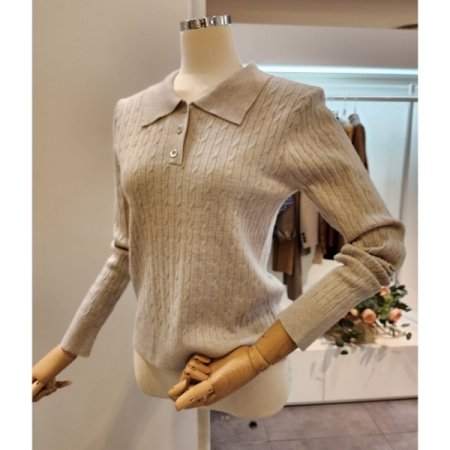 카라 미니 꽈배기 니트