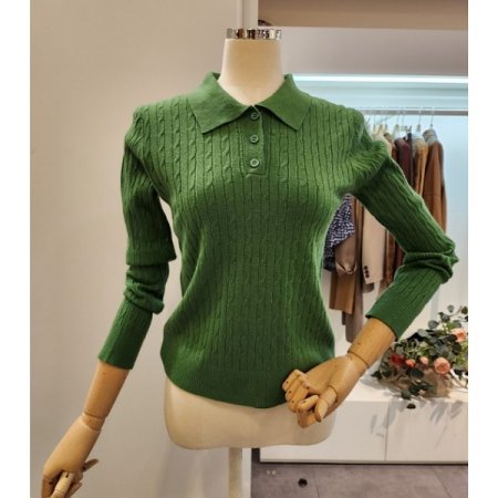 카라 미니 꽈배기 니트