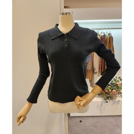 카라 미니 꽈배기 니트