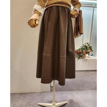 밴딩 레자 롱 스커트