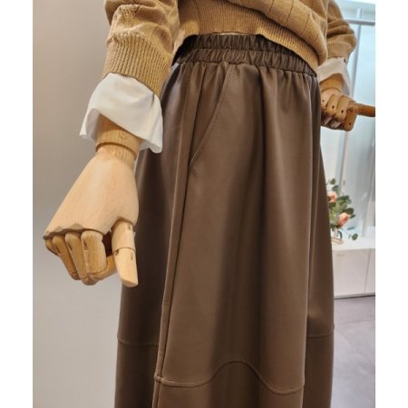 밴딩 레자 롱 스커트