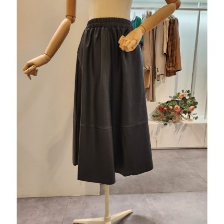 밴딩 레자 롱 스커트