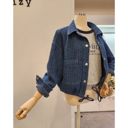 양포켓 데님 트위드 점퍼