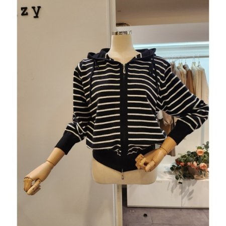 후드 투웨이 스트라이프 가디건