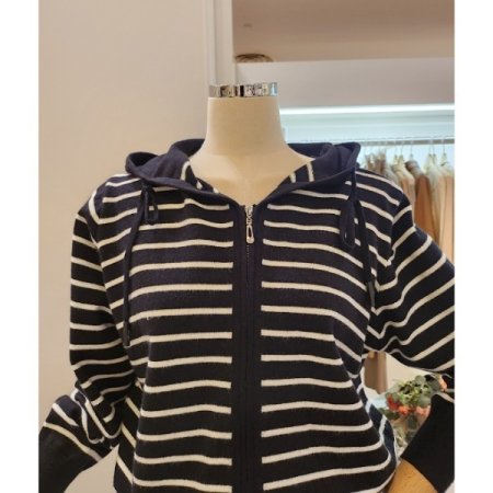 후드 투웨이 스트라이프 가디건