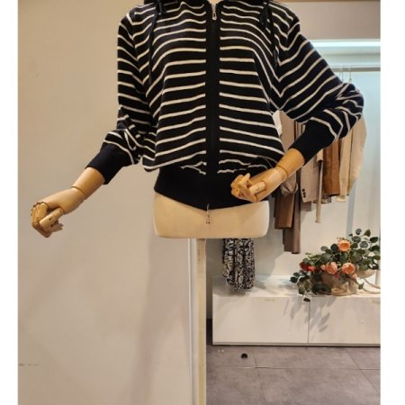 후드 투웨이 스트라이프 가디건