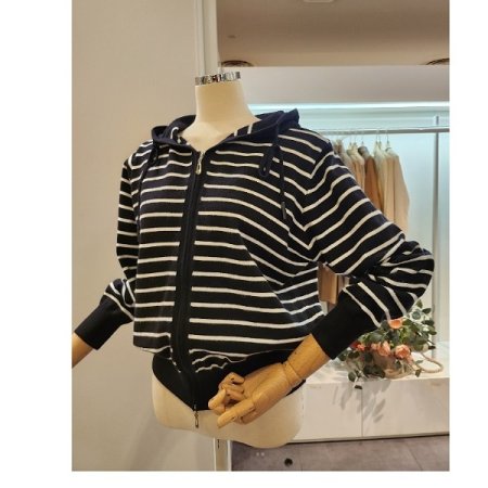 후드 투웨이 스트라이프 가디건