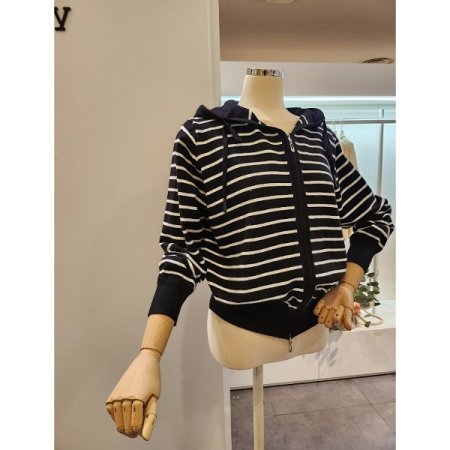 후드 투웨이 스트라이프 가디건