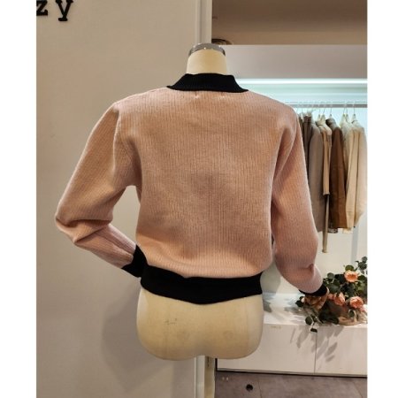 배색 양포켓 가디건