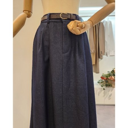 앞 핀턱 벨티드 청 스커트