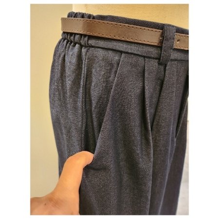 앞 핀턱 벨티드 청 스커트