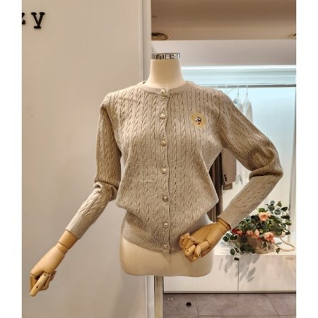 로고 자수 케이블 가디건