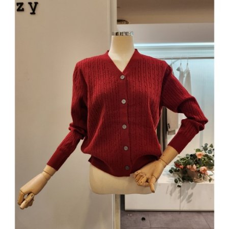 브이넥 심플 케이블 가디건