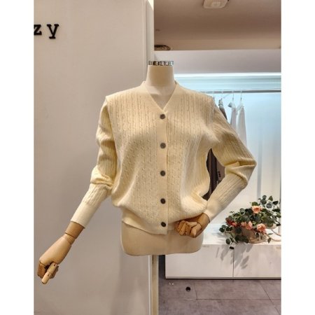 브이넥 심플 케이블 가디건