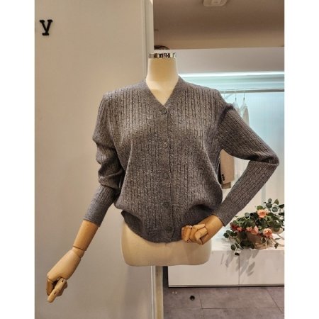 브이넥 심플 케이블 가디건