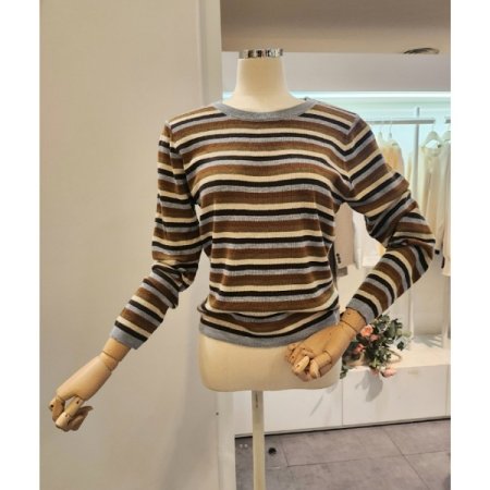 컬러 스트라이프 골지 니트