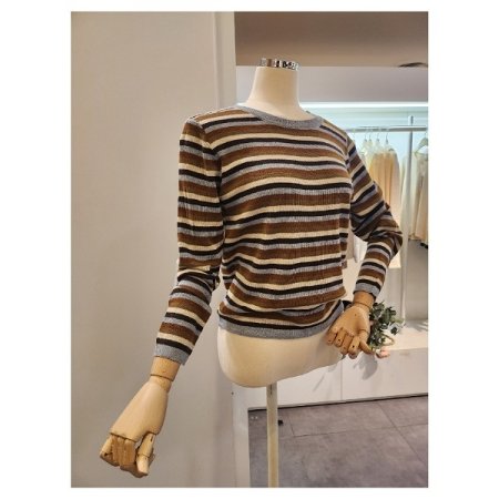 컬러 스트라이프 골지 니트