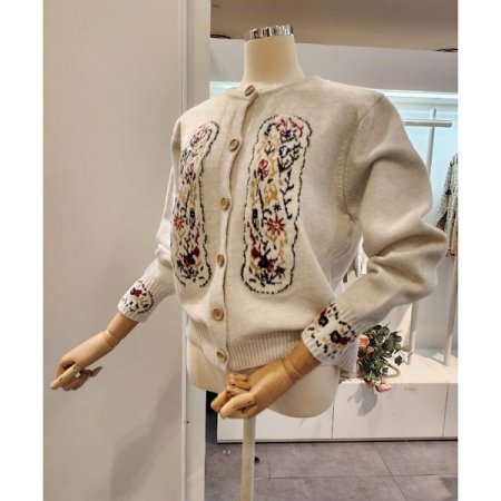 플로럴 자수 라운드넥 가디건