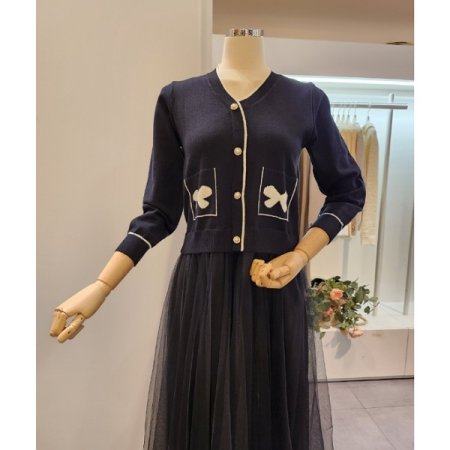 나비 배색 니트 샤 원피스