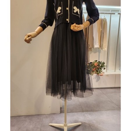 나비 배색 니트 샤 원피스