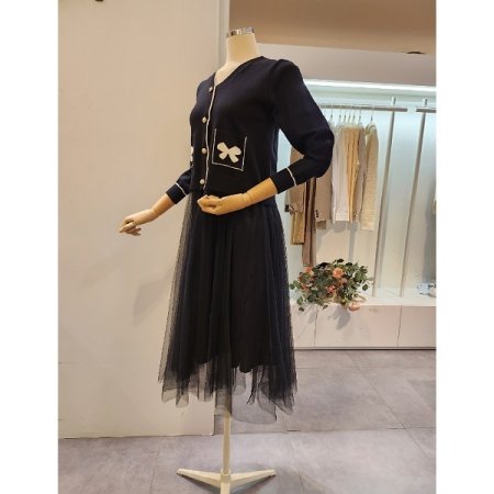 나비 배색 니트 샤 원피스