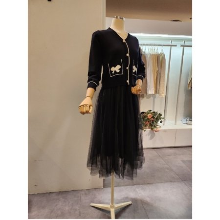 나비 배색 니트 샤 원피스