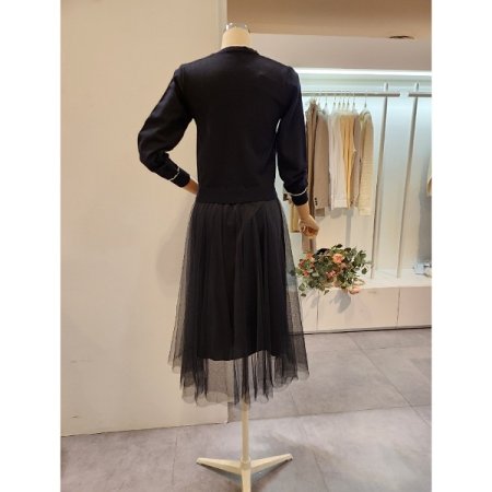 나비 배색 니트 샤 원피스