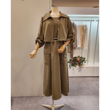 스트링 민소매원피스 자켓 세트