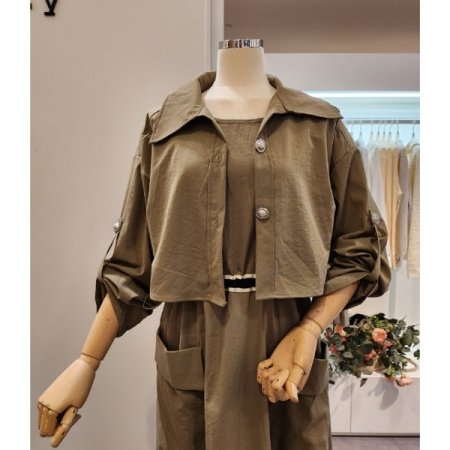 스트링 민소매원피스 자켓 세트