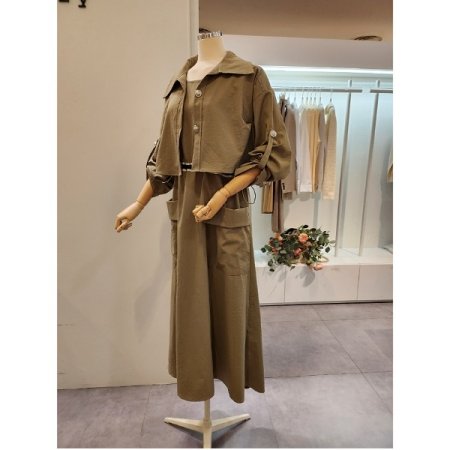 스트링 민소매원피스 자켓 세트