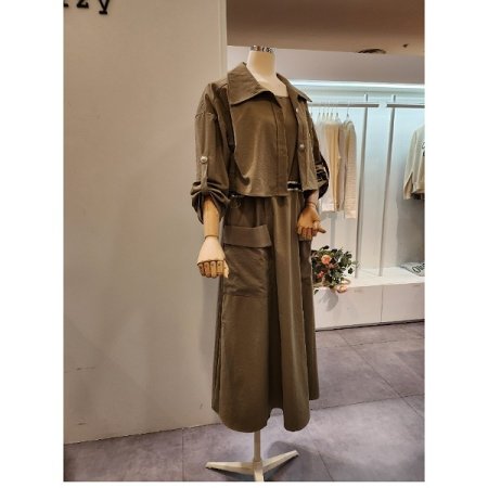 스트링 민소매원피스 자켓 세트