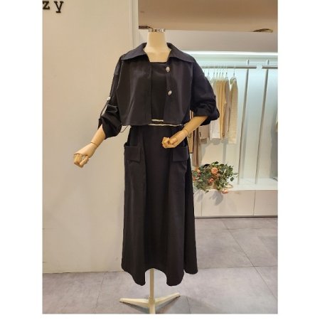 스트링 민소매원피스 자켓 세트