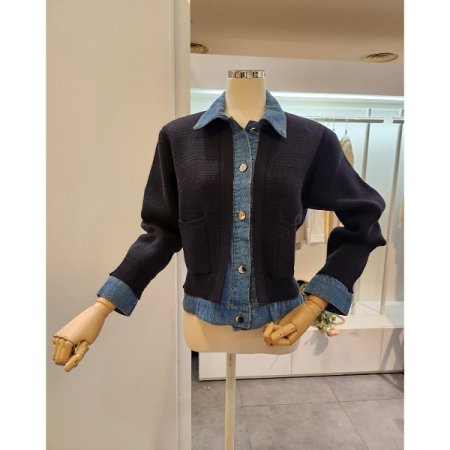 데님 배색 니트 가디건