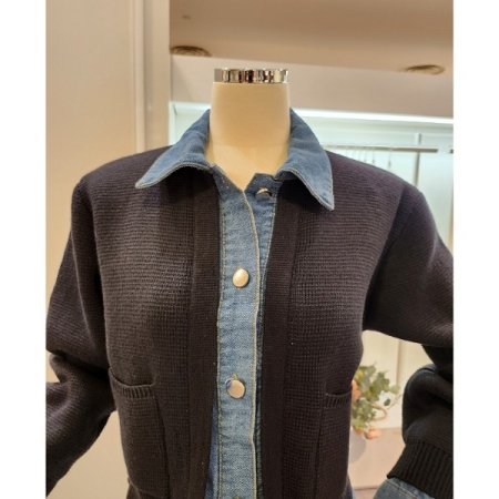 데님 배색 니트 가디건