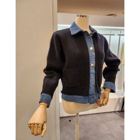 데님 배색 니트 가디건