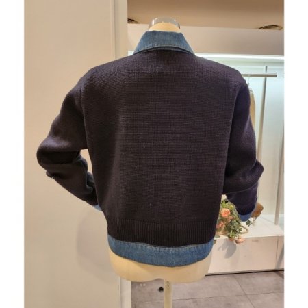 데님 배색 니트 가디건