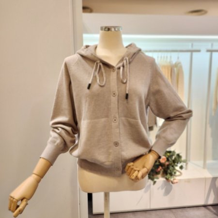 후드넥 단추 가디건