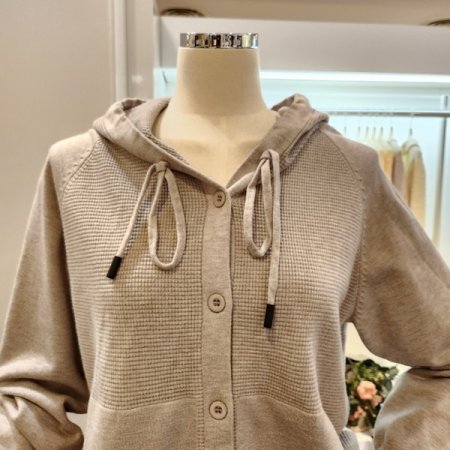 후드넥 단추 가디건