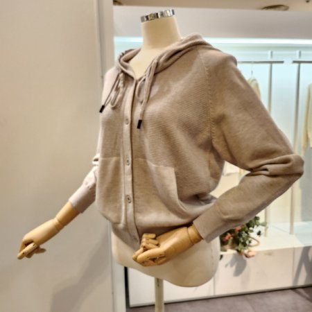 후드넥 단추 가디건