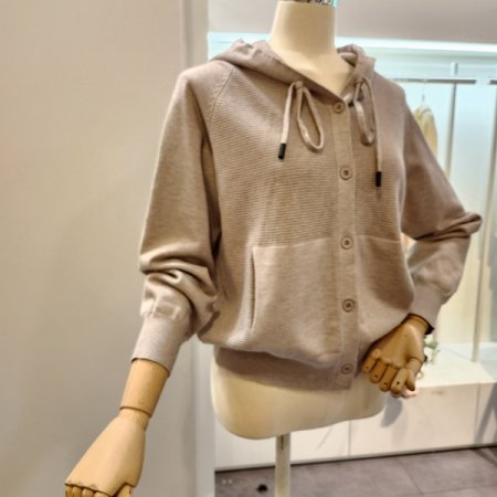 후드넥 단추 가디건