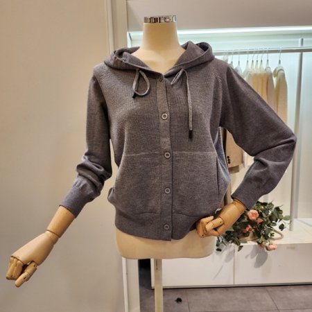 후드넥 단추 가디건