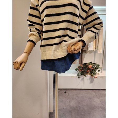 데님 셔츠 배색 니트