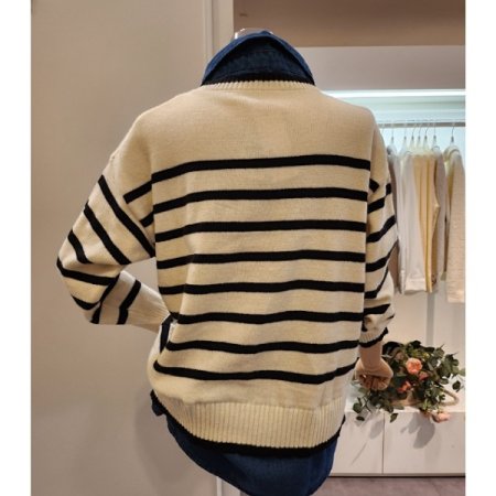 데님 셔츠 배색 니트